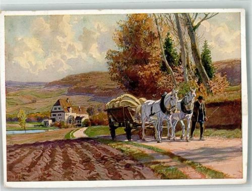 1935 Landwirtschaft Tiergespann Säcke werden zur Mühle gebracht