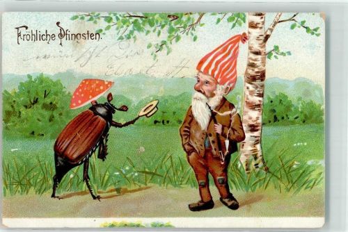 1904 vermenschlicht Pilz als Schirm , Zwerg mit einer Pfeife Pfingsten Litho