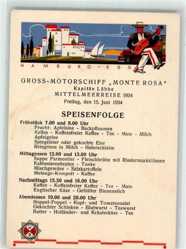 Dampfer Monte Rosa Mittelmeerreise 1934 Freitag 15. Juni
