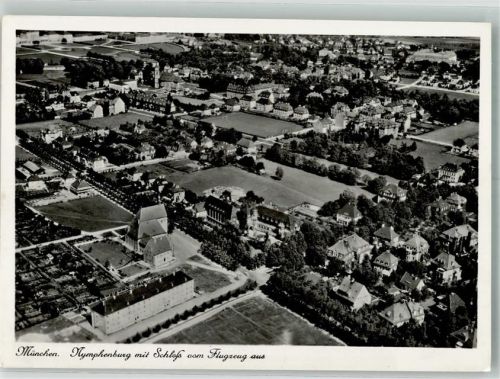 80331 W8000 Nymphenburg 1939 Foto AK Fliegeraufnahme des Ortes mit Schloss Nymphenburg