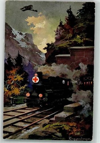 Rotes Kreuz am Schienenweg Flugzeug Eisenbahn