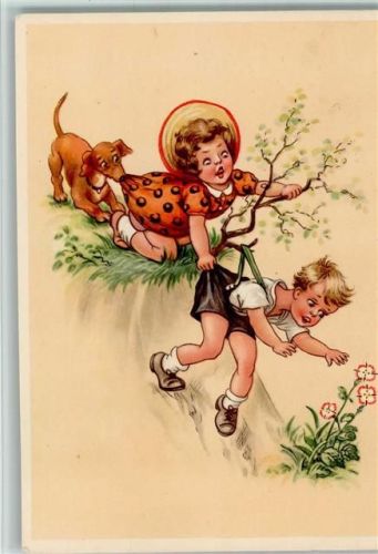 Kletterpartie - Kinder und ein Hund hilft mit, um den Jungen vor dem Abstürzen zu bewahren