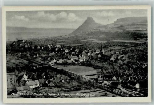 Mühlhausen-Ehingen 1943 Fliegeraufnahme des Ortes mit Bahnhof und Hohenkrähen