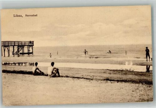 Libau Liepaja 1917 Foto AK Schwimmbad Herrenbad Strand Feldpost WK I