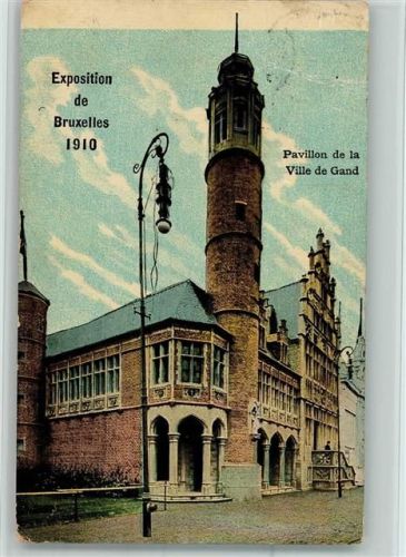 Exposition 1910 - Pavillon de la Ville de Gand , color AK Stempelspur