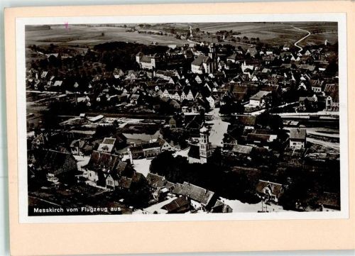 Meßkirch 1931 Fliegeraufnahme des Ortes mit Barockkirche St. Martin Original aufmontierte Verlagsmusterkarte