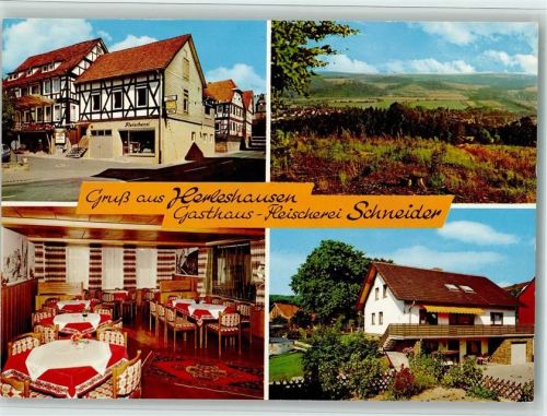 Herleshausen Gasthaus Flerischerei Schneider Fachwerkhaus Innenaufnahme Gastraum Ortsansichten 4-Bildaufnahme