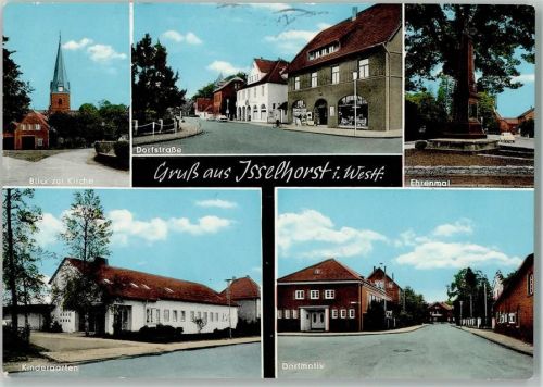 Isselhorst Blick zur Kirche Dorfstraße Ehrenmal Kindergarten Dorfmotiv Mehrfachaufnahme
