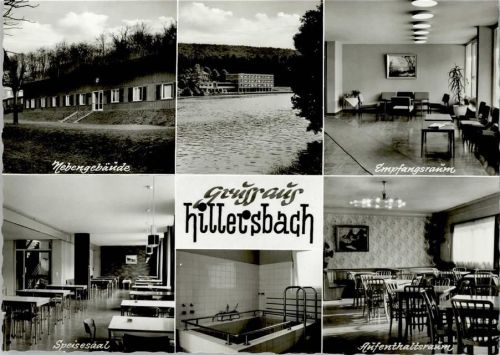 Hillersbach Sanatorium Nebengebäude Innenaufnahmen Empfangsraum Speisesaal Becken Aufenthaltsraum Mehrfachaufnahme
