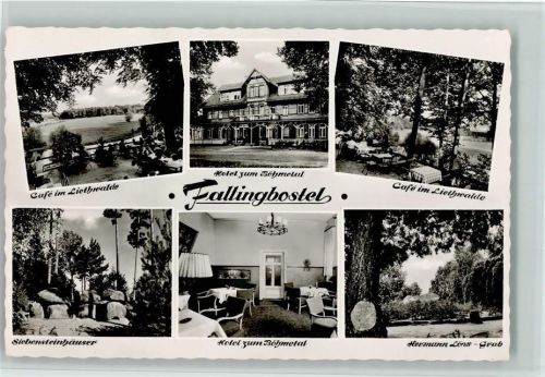 Fallingbostel Café im Liethwalde Hotel zum Böhmetal Siebensteinhäuser Hotel zum Böhmetal Innenaufnahme Hermann Löns-Grab Mehrfachaufnahme
