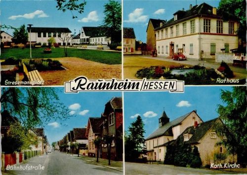 Raunheim Stresemannplatz Rathaus Bahnhofstraße Kath. Kirche 4-Bildaufnahme