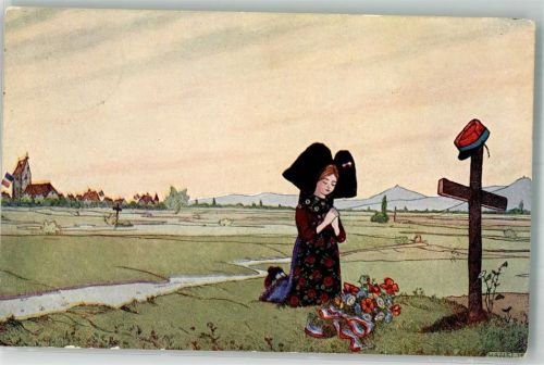 1919 Das Gebet des Elsass Kind Tracht Grab P. J. Callais et Cie No. 1