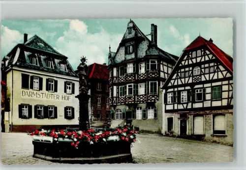 Heppenheim Marktplatz mit Apotheke und Brunnen Damstädter Hof Fachwerkhäuser