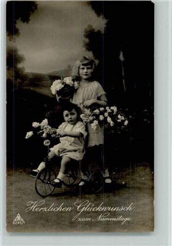 1929 Photochemie Serie 9295-1 - Namenstag, Kinder mit einem Dreirad AK