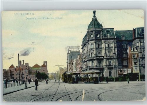 Amsterdam - Damrak- Straßenbahn Victoria Hotel 1910 AK