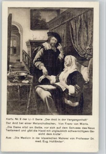 Karte Nr. 2 - Arzt bei einer Melancholischen - Werbung der Li-il Werke für Medizin - Berufe