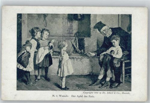 Gemälde von Wunsch - Der Apfel des Paris - 1929 AK