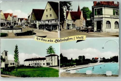 Steinheim Ortsansichten Brunnen Schwimmbad Sprungturm Kolpinghaus 4-Bildaufnahme