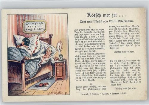 1929 Humor - "Rötsch mer jet" Pullmann hat kein Platz im Bett sign Volkhafen