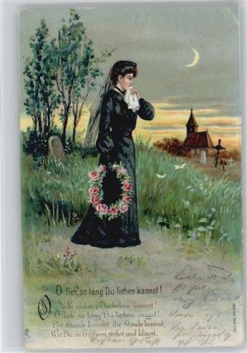 1904 Serie - O lieb, so lang du lieben kannst - Frau in schwarzer Kleidung mit einem Kranz