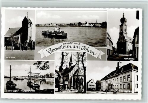 Gernsheim Evangel. Kirche Fähre Kath. Kirche Oberer Hafen-Handelshafen Maria Einsiedel Stadthaus Mehrfachaufnahme