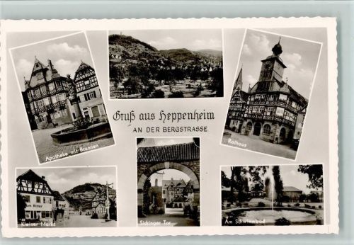 Heppenheim Apotheke mit Brunnen Gesamtansicht Rathaus Kleiner Markt Sickinger Tor Am Schwimmbad Springbrunnen Mehrfachaufnahme