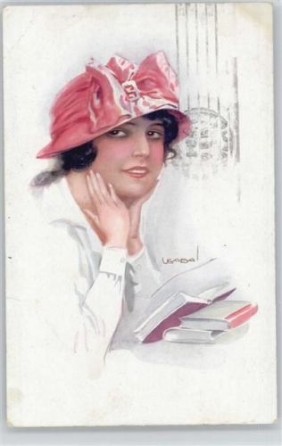 1917 Hutmode, Buch lesen AK