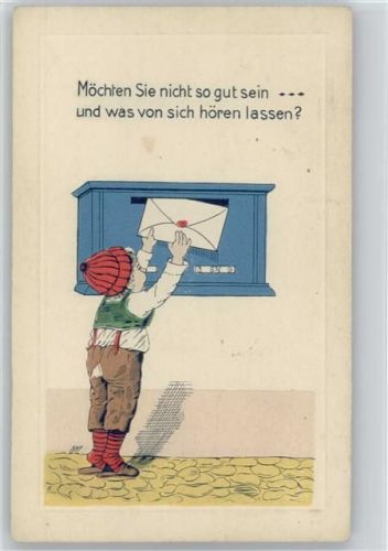 Kleiner Junge mit Riesenbrief am Briefkasten Briefkasten Prägedruck