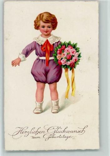 1935 Geburtstag - Gratulant mit einem Rosenstrauß AK