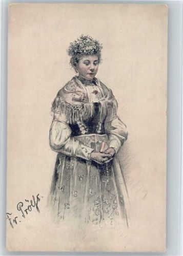 Frau mit Bibel und Rosenkranz sign Prölls