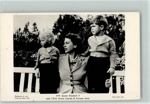 Queen Elizabeth II with Prince Charles & Princess Anne - Photochrom