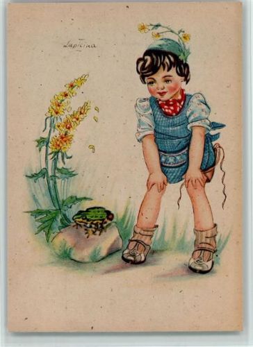 sign Lupicina - Mädchen sieht einen Frosch 1948 AK