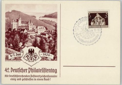 Lauenstein 42. Phila Tag 1936 und Sonderstempel AK
