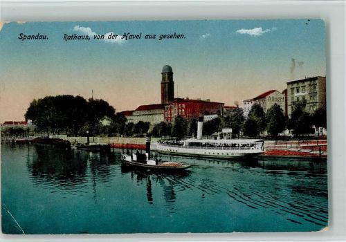 Spandau 1918 Rathaus , Dampfpinasse und Ausflugsdampfer AK Eckknick
