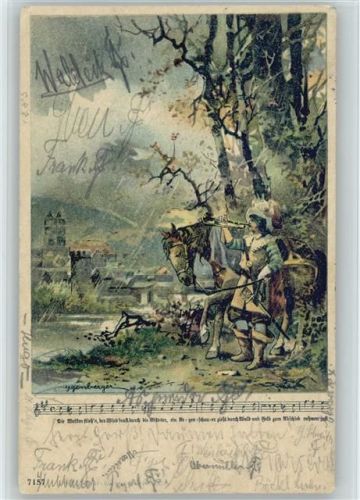 Nr. 7157 Liederkarte - Trompeter - 1900 Litho AK