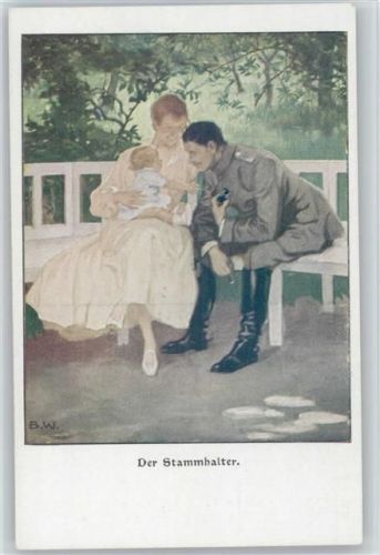 Der Stammhalter auf der Parkbank - WK I Kriegspostkarten der lustigen Blätter Serie VII Nr. 3