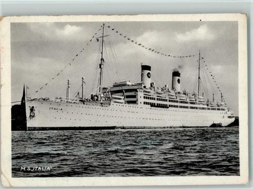 M.S. Italia im Flaggenschmuck 1952 AK