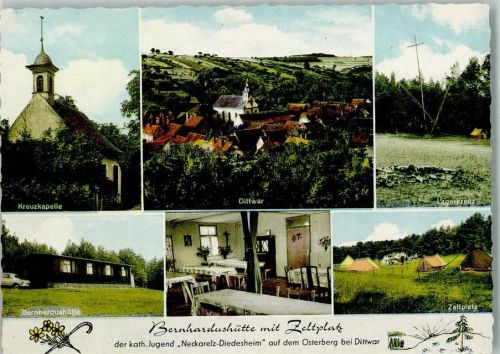Dittwar Bernhardushütte mit Zeltplatz Kreuzkapelle Gesamtansicht Lagerkreuz Mehrfachaufnahme