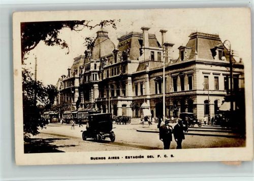 Estacion Del F.C.S. , Straßenbahn, Automobile ca 1924 AK