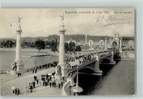 Nels - offiz. AK Exposition 1905 AK Pont de Fragnee , Straßenbahn, viele Menschen