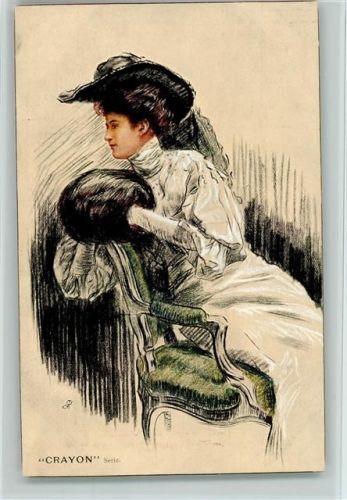 Crayon Serie - sign Henry Tenre - Glamour Frau mit Muff - Tucks Nr. 2747 AK