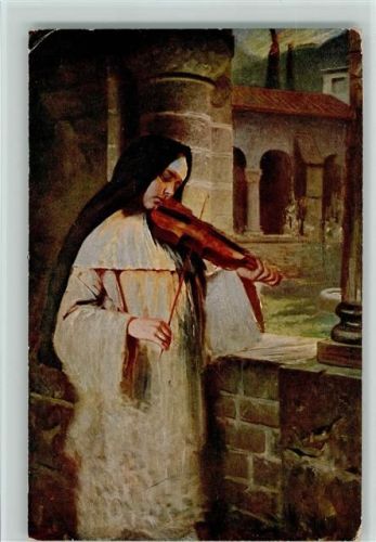 Nonne mit Geige, sign Herm. Kaulbach
