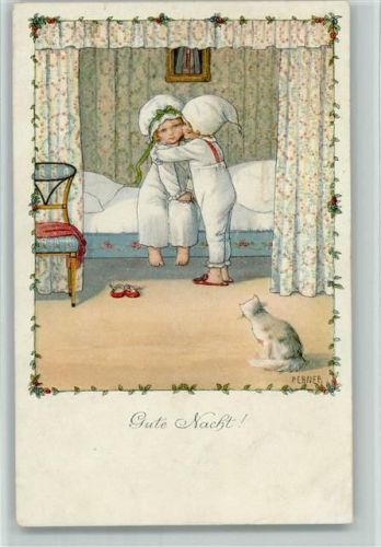 M.M. Nr. 1158 - Kinderkuß Gute Nacht , Katze AK