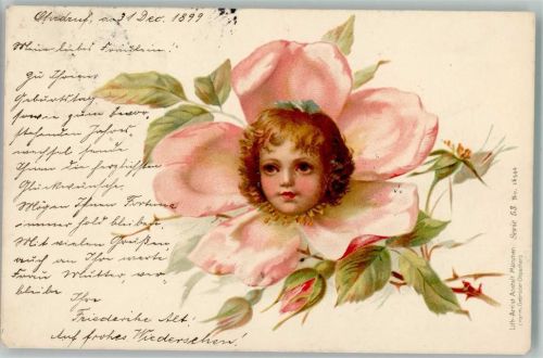 Kinderkopf in einer Blüte1899 litho Artist. Anstalt Serie 53 AK Phantasie