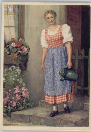 Werbung - Mode Dirndl - Künstler sign Schuster - ca 1935 AK