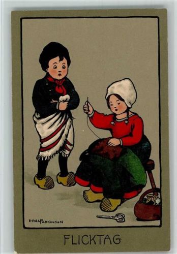 1915 Flicktag - Hollandkinder beim Nähen - Litho - Verlag Dondorf Nr. 555 AK