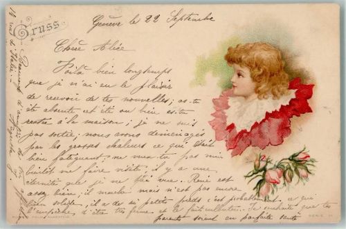 Serie 11 Kinderkopf in einer Rosenblüte litho 1899 AK