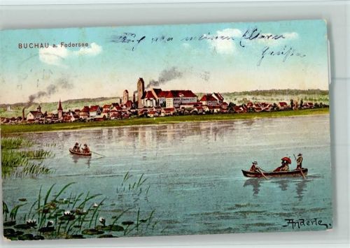 Buchau 1911 Federsee, Ruderboote, Seerosen - sign Anderle AK