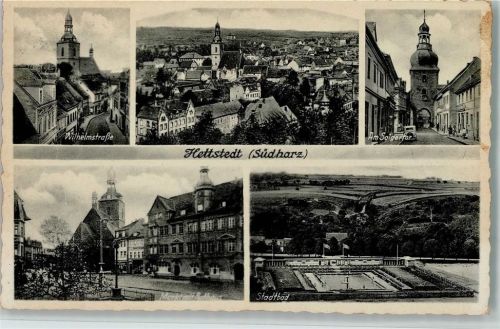Hettstedt Wilhelmstraße Gesamtansicht Am Saigertor Markt mit Rathaus Stadtbad Mehrfachaufnahme