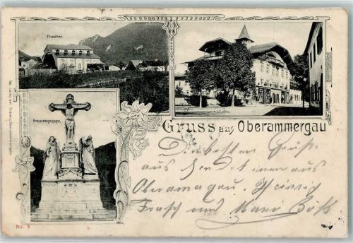 Oberammergau 1900 Theater Kreuzesgruppe Rückseite Haus GEorg Lang sel. Erben